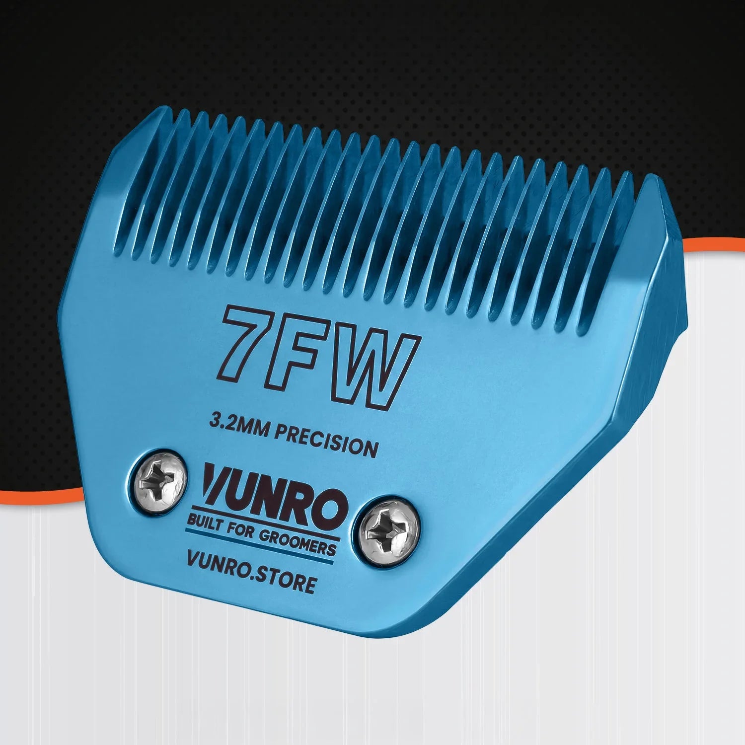 VUNRO 7FW Wide Blue Steel dog clipper blade front left view