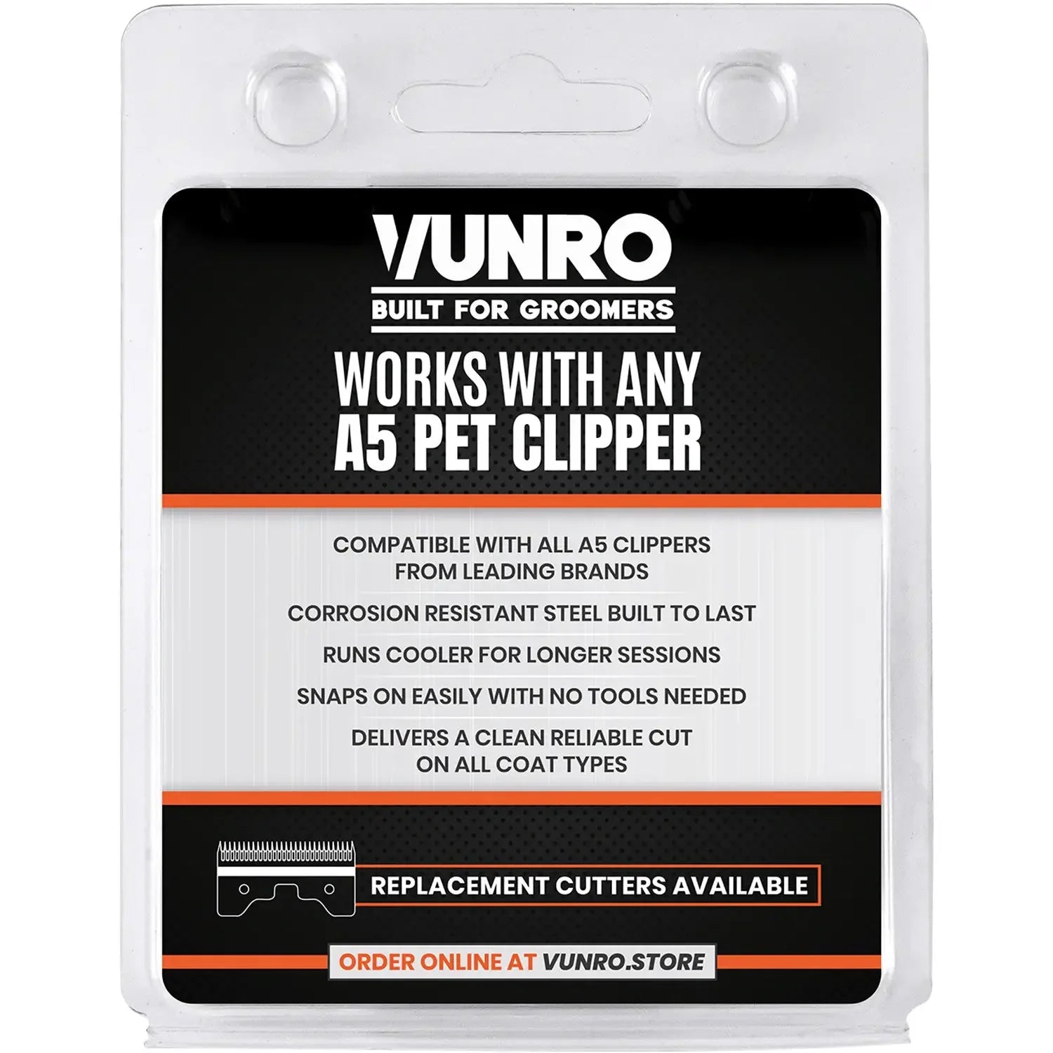 VUNRO 10W Wide Blue Steel dog clipper blade retail pack back